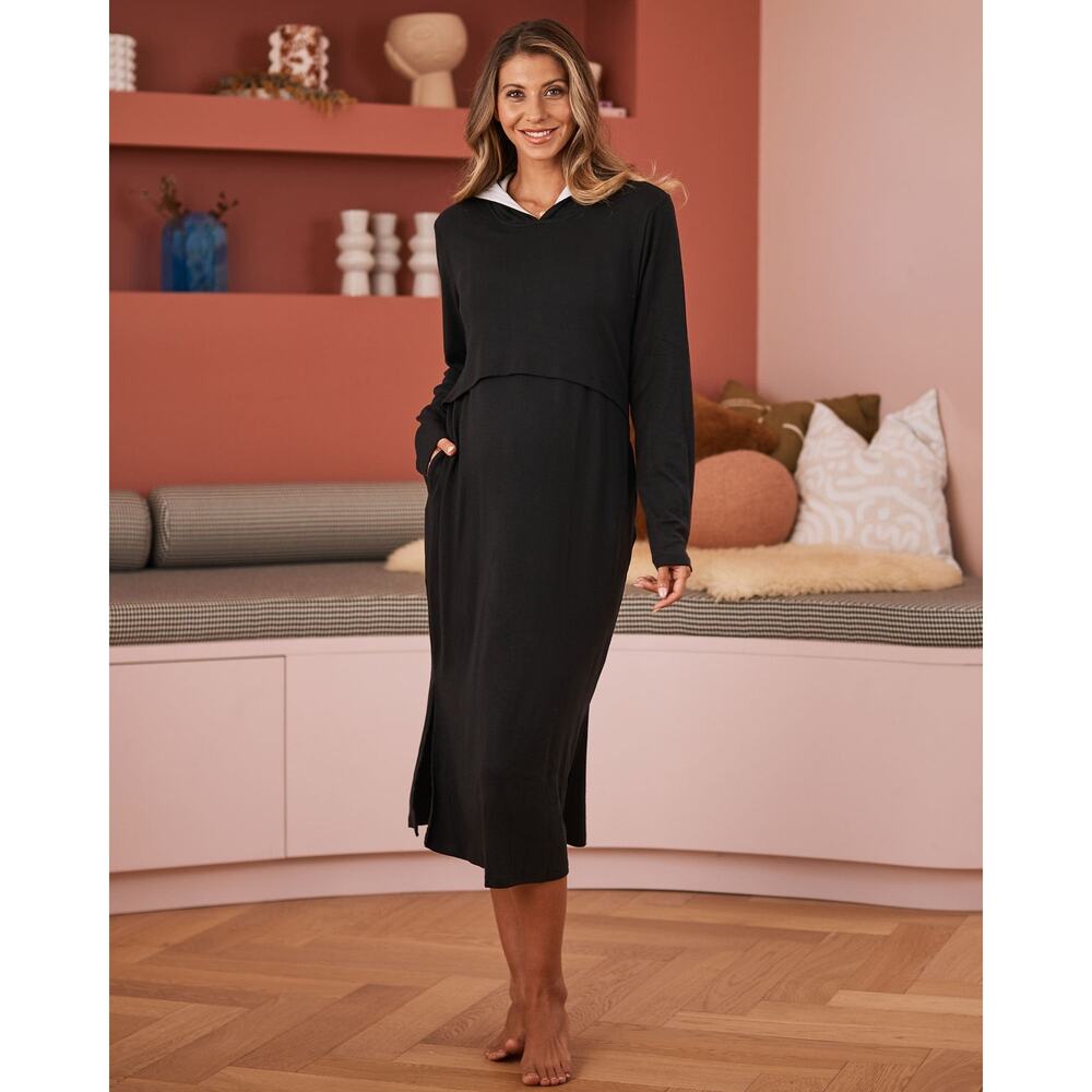 Womans angel maternity & nursing hooded sweater long sleeve dress size XS